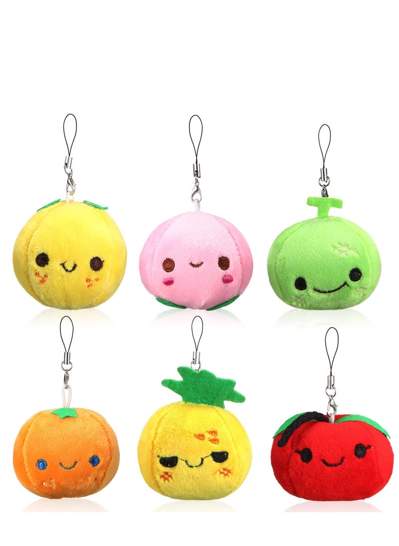 Plush Fruits Stuffed Colorful Fruits Set, 6 Pcs Mini Fruit Party Plushie Soft Stuffed Figure Doll, Lovely Peach Orange Pineapple and Cantaloupe Exterior Design for Backpack Pendant, Keychain