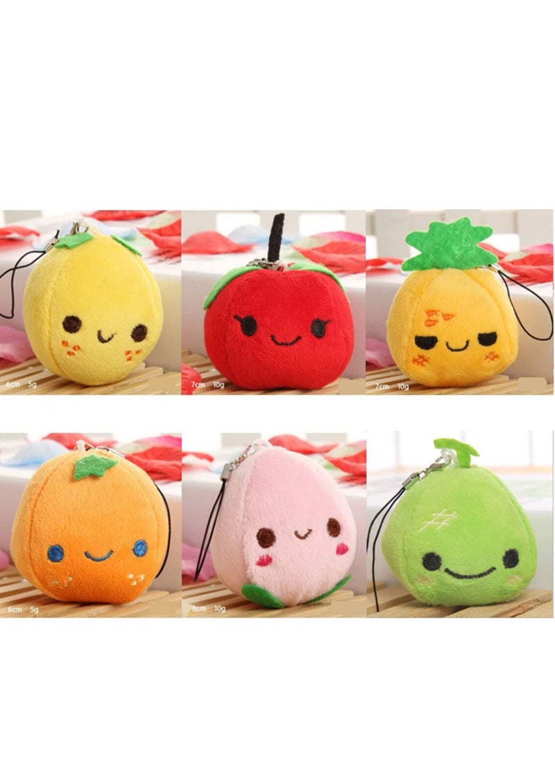 Plush Fruits Stuffed Colorful Fruits Set, 6 Pcs Mini Fruit Party Plushie Soft Stuffed Figure Doll, Lovely Peach Orange Pineapple and Cantaloupe Exterior Design for Backpack Pendant, Keychain