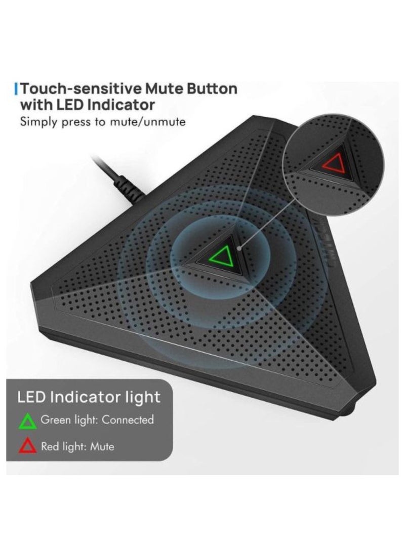 Conference USB CM001 Microphone, Mute Button with LED Indicator Conference USB Microphone, Omnidirectional Condenser PC Mic For Video Conference, Recording, Skype, Online Class, Court Reporter, Plug & Play Compatible With Mac OS X Windows PC And Computer With Cable 6 FT