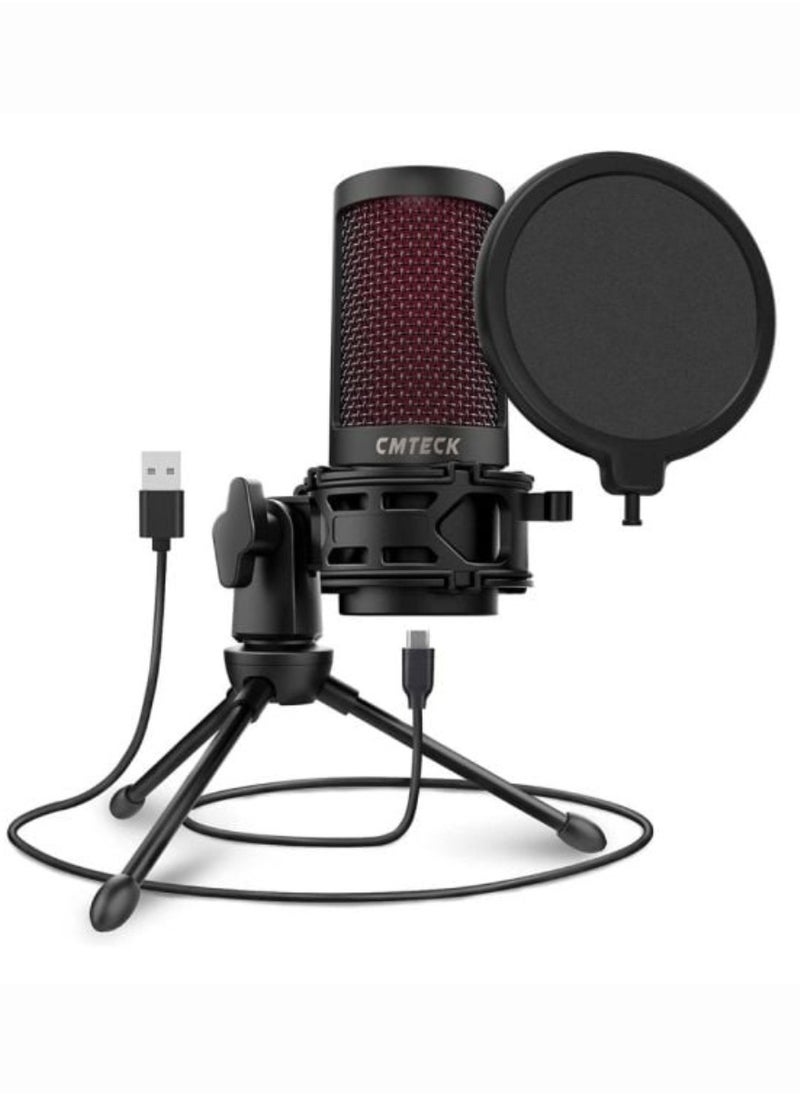 XM550 USB Podcast Microphone With Pop Filter And Mute Button CCS5.1 Smart Chip Noise-Canceling Technology Gaming Microphone USB PC Mic For Streaming Podcasts, Recording, Condenser Computer Desktop Mic Compatible With Mac OS X Windows PC PS4, PS5 And Computer With Cable 6 FT