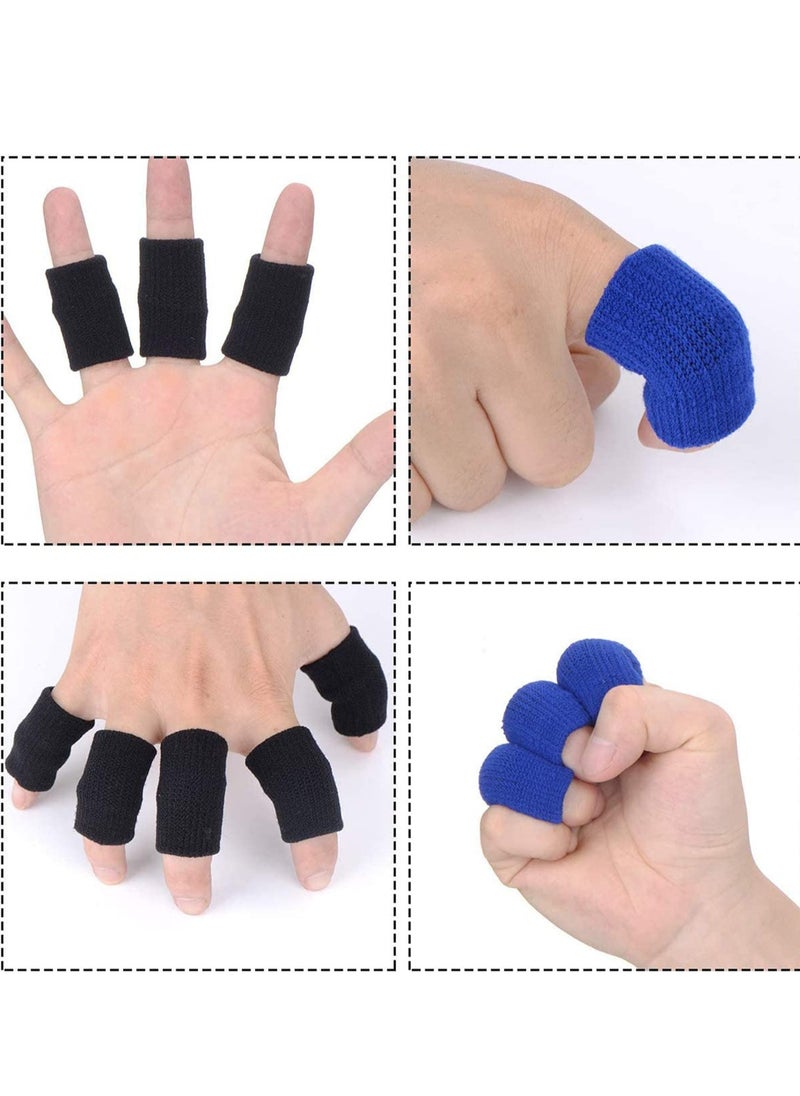 20 Pieces Finger Sleeves Thumb Braces Support Elastic Compression Protector for Relieving Pain Calluses Arthritis Knuckle (Black Blue)