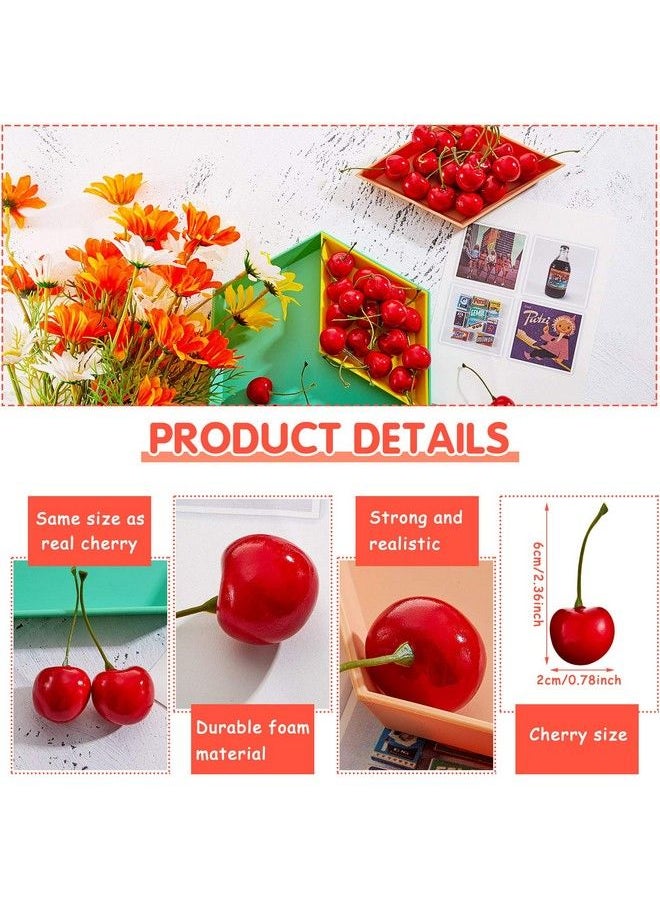 Fake Cherries Artificial Cherry Decorations Simulation Cherries Fruit Cherries Fruit Cherry Fake Fruit Model For Party Decor Home Kitchen Cabinet Photography Prop Cognitive Toy (50 Pieces)