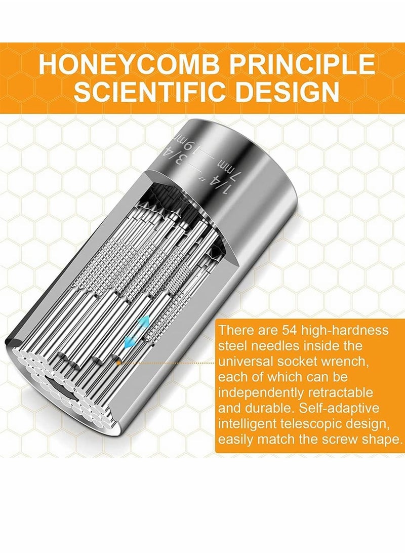 Universal Socket, Universal Socket Wrench with Electric Drill Adapter, Silver Self-Adjusting Socket Set, Convenient and Durable DIY Tools for Men Him Husband Dad Father, 1Pcs, 7 - 19 MM