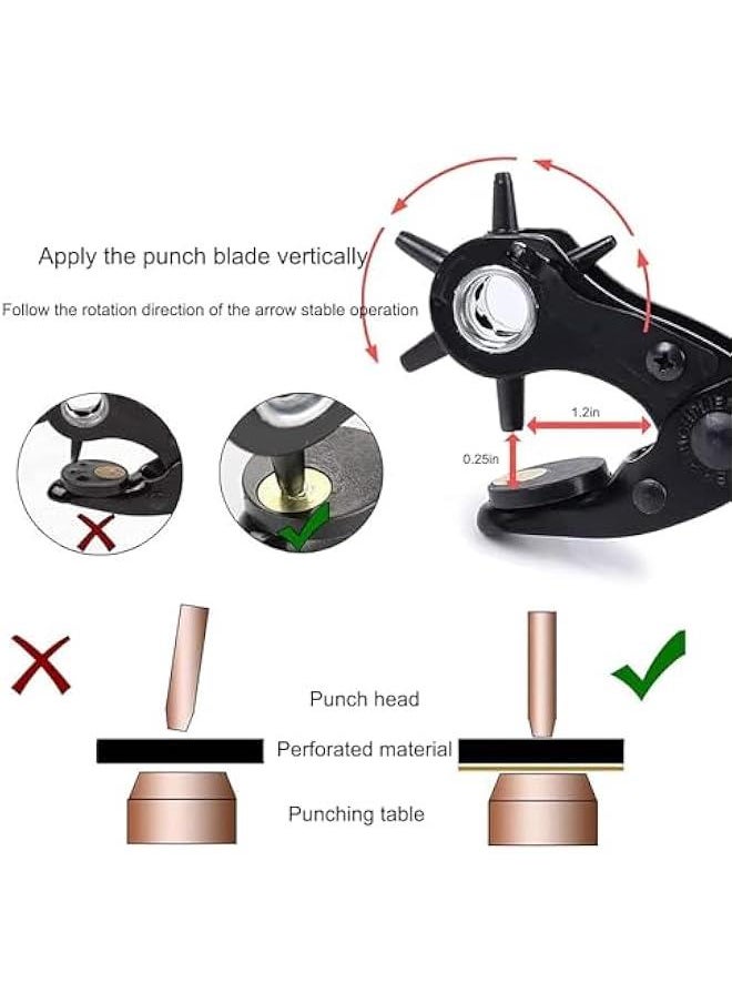 Revolving Punch Plier Kit,Leather Hole Punch Set for Belts,Watch Bands,Straps,Dog Collars,Saddles,Shoes,Fabric,DIY Home or Craft Projects,Heavy Duty Rotary Puncher,Multi Hole Sizes Make