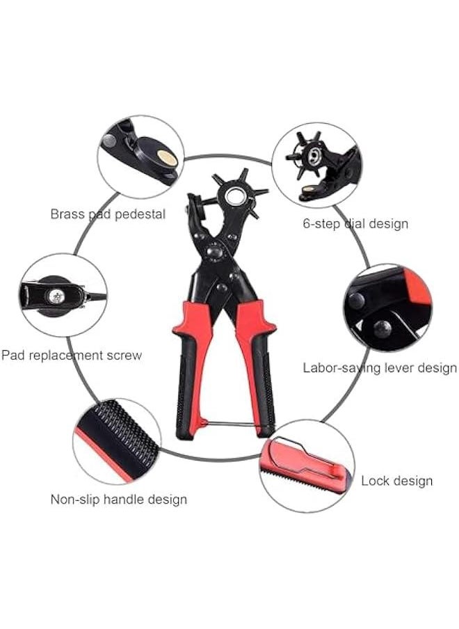 Revolving Punch Plier Kit,Leather Hole Punch Set for Belts,Watch Bands,Straps,Dog Collars,Saddles,Shoes,Fabric,DIY Home or Craft Projects,Heavy Duty Rotary Puncher,Multi Hole Sizes Make