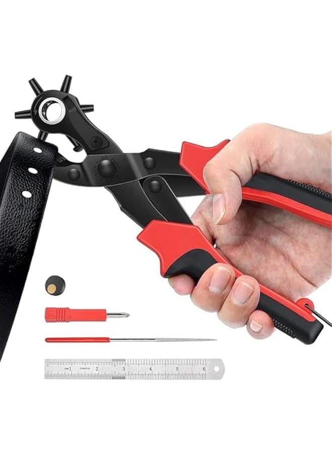 Revolving Punch Plier Kit,Leather Hole Punch Set for Belts,Watch Bands,Straps,Dog Collars,Saddles,Shoes,Fabric,DIY Home or Craft Projects,Heavy Duty Rotary Puncher,Multi Hole Sizes Make