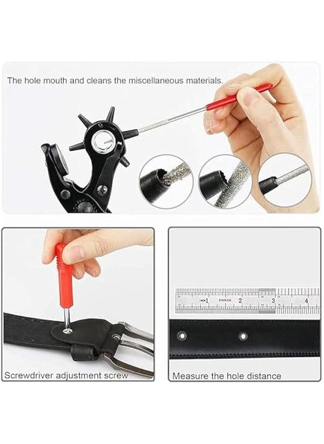 Revolving Punch Plier Kit,Leather Hole Punch Set for Belts,Watch Bands,Straps,Dog Collars,Saddles,Shoes,Fabric,DIY Home or Craft Projects,Heavy Duty Rotary Puncher,Multi Hole Sizes Make