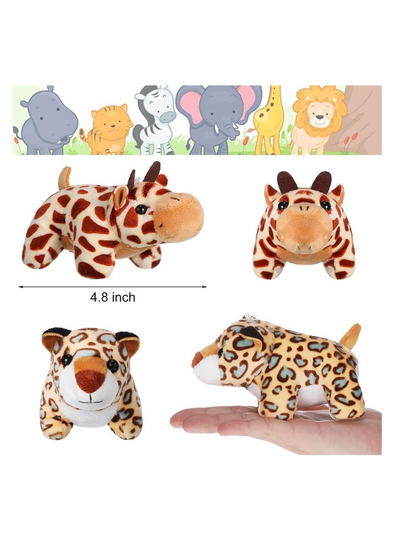 6 Mini Plush Jungle Animals - 4.8 Inch   Lion, Tiger, Elephant, Buffalo, Monkey & Leopard Stuffed Toys for Animal-Themed Parties & Teacher Awards