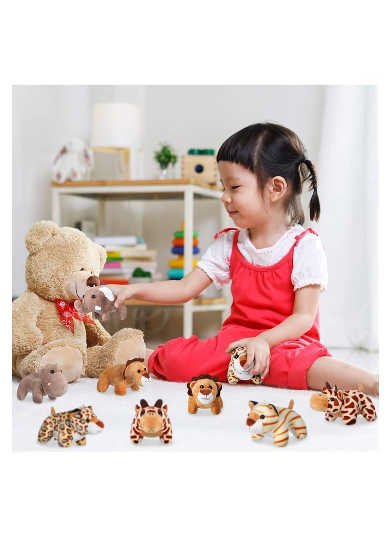 6 Mini Plush Jungle Animals - 4.8 Inch   Lion, Tiger, Elephant, Buffalo, Monkey & Leopard Stuffed Toys for Animal-Themed Parties & Teacher Awards