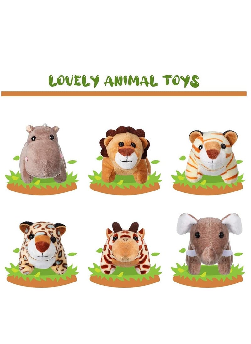 6 Mini Plush Jungle Animals - 4.8 Inch   Lion, Tiger, Elephant, Buffalo, Monkey & Leopard Stuffed Toys for Animal-Themed Parties & Teacher Awards