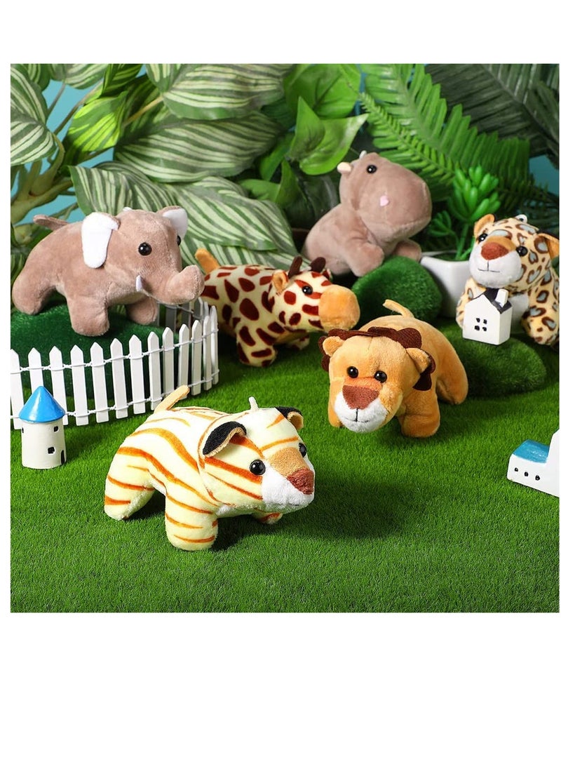 6 Mini Plush Jungle Animals - 4.8 Inch   Lion, Tiger, Elephant, Buffalo, Monkey & Leopard Stuffed Toys for Animal-Themed Parties & Teacher Awards