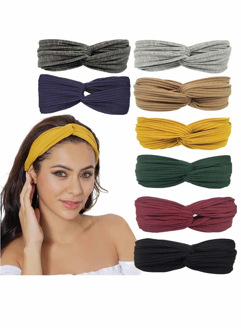 Headbands, Boho Headbands Women Elastic Headband, Criss Cross Turban Solid Color Vintage Hair Accessories for Everyday Sport Fitness