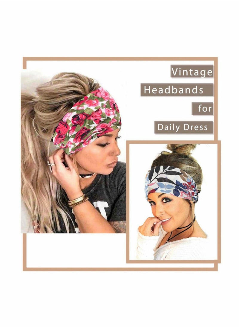 Headband Boho Hijab Wide Knot Hijab Floral Print Elastic Headband