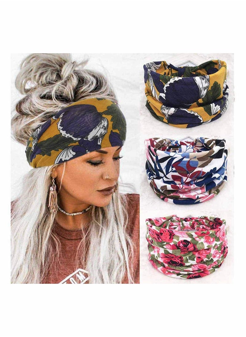 Headband Boho Hijab Wide Knot Hijab Floral Print Elastic Headband