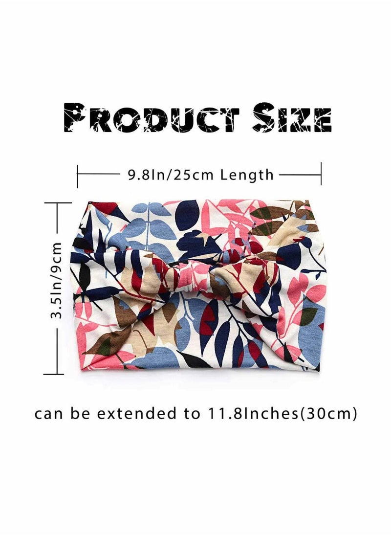 Headband Boho Hijab Wide Knot Hijab Floral Print Elastic Headband