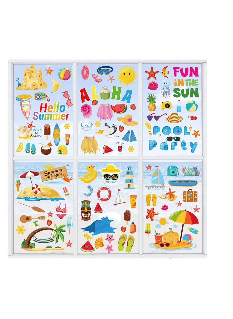 Summer Static Window Clings 9 Sheets Double Sided Beach Party Decals for Tropical Indoor Decor