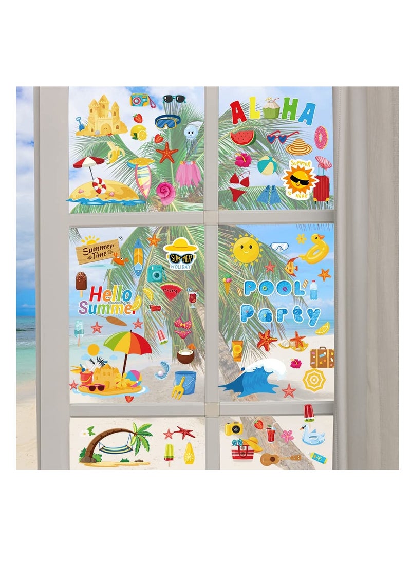 Summer Static Window Clings 9 Sheets Double Sided Beach Party Decals for Tropical Indoor Decor