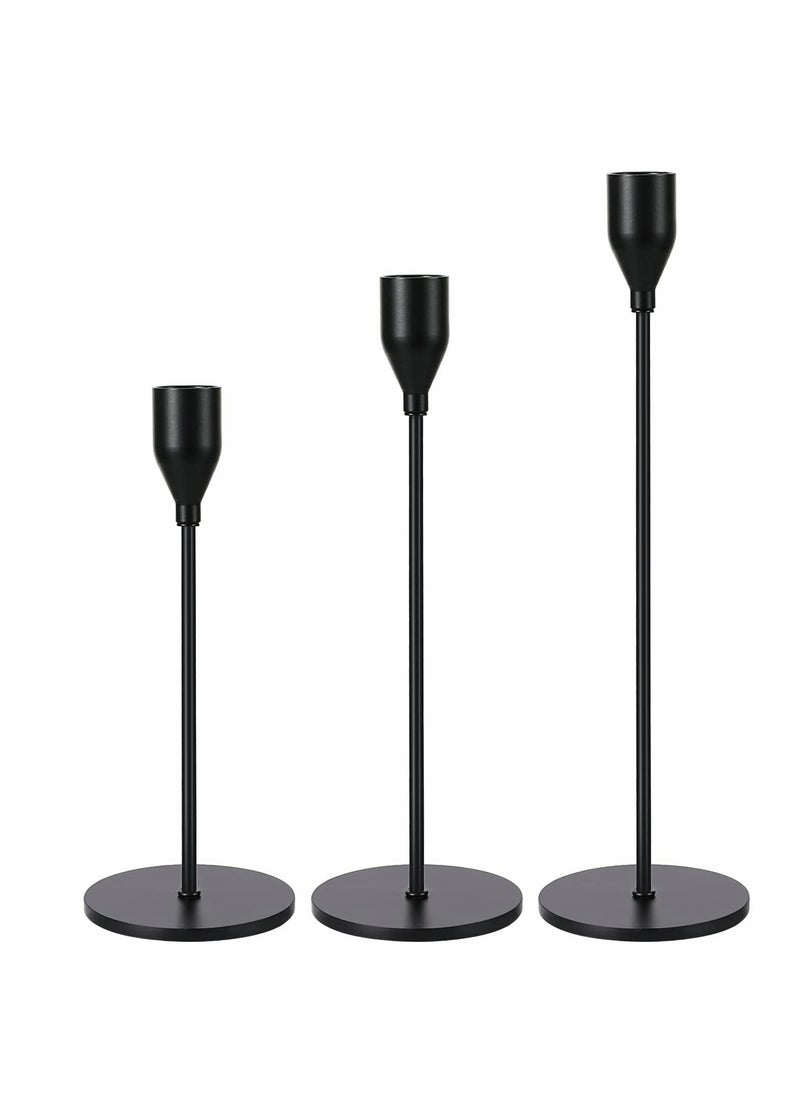 3 Pcs Matte Black Candle Holders for Taper Candles, Decorative Candlestick Holder for Wedding, Dinning, Party, Fits 3/4 inch Thick Candle&Led Candles (Metal Candle Stand)