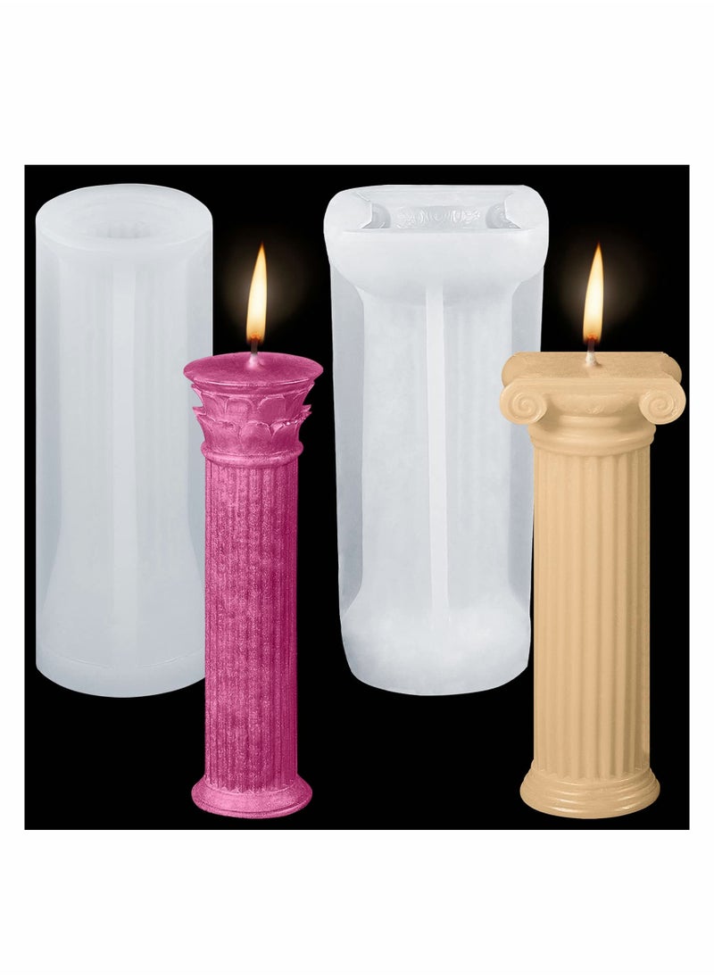 2 Pieces 3D Roman Column Candle Molds Ancient Pillars Silicone Moulds Stripe Shape Cylinder Candle Moulds Epoxy Casting Soap Molds for DIY Wedding Dinner Candle Making Supplies