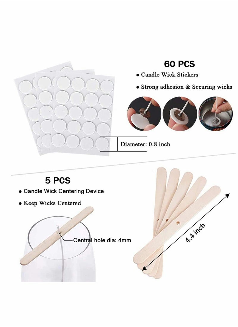 Candle Making Kit, Bulk Candle Wicks 80 Pcs 8 inch with 60Pcs Candle Wick Stickers, 5Pcs Wooden Candle Wick Centering Device and 20 Pcs Metal tabs for Soy Beeswax Candle Making