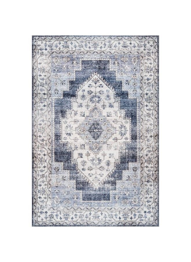 Dania Machine Washable Medallion Area Rug 5' X 8' Navy