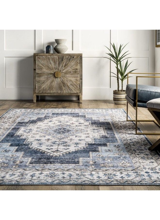 Dania Machine Washable Medallion Area Rug 5' X 8' Navy