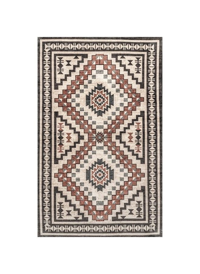 Leighton Machine Washable Southwestern Medallion Area Rug 4' X 6' Beige