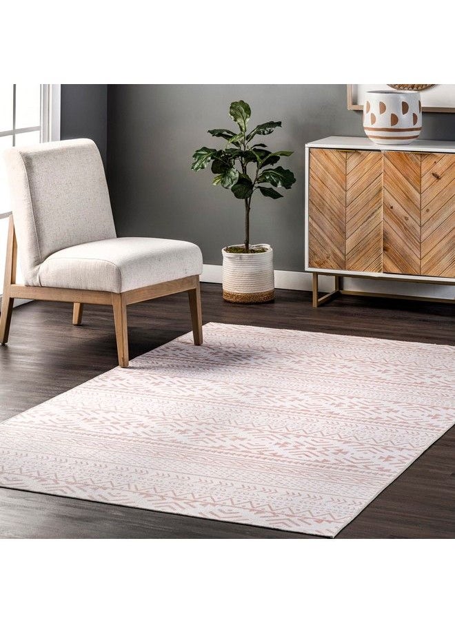 Calia Machine Washable Aztec Bands Area Rug 5' X 8' Pink