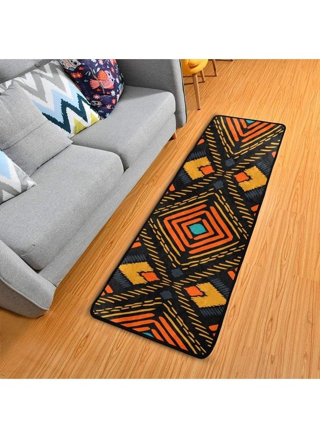 African Ethnic Geometric Pattern In Aztec Style Runner Area Rug Non Slip Floor Mat For Hallway Entryway Living Room Bedroom Dorm Home Decor 72X24 Inches