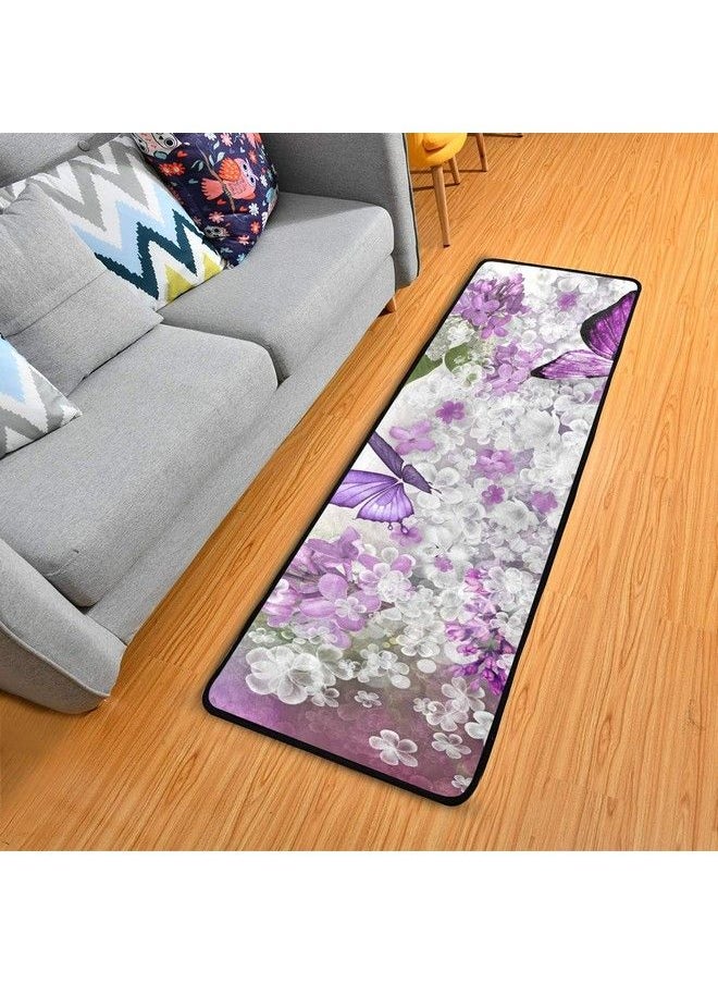 Butterflies Flowers Purple Kitchen Rugs Nonslip Soft Doormats Bath Carpet Floor Runner Area Rugs For Home Dining Living Room Bedroom 72