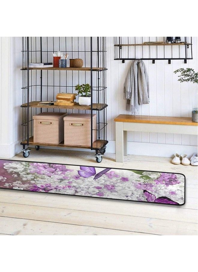 Butterflies Flowers Purple Kitchen Rugs Nonslip Soft Doormats Bath Carpet Floor Runner Area Rugs For Home Dining Living Room Bedroom 72