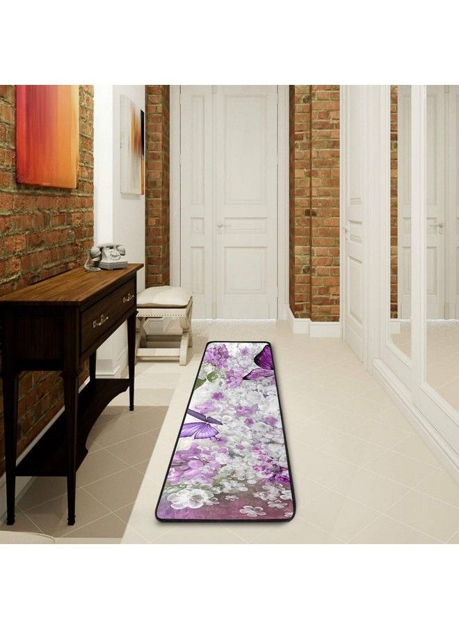 Butterflies Flowers Purple Kitchen Rugs Nonslip Soft Doormats Bath Carpet Floor Runner Area Rugs For Home Dining Living Room Bedroom 72