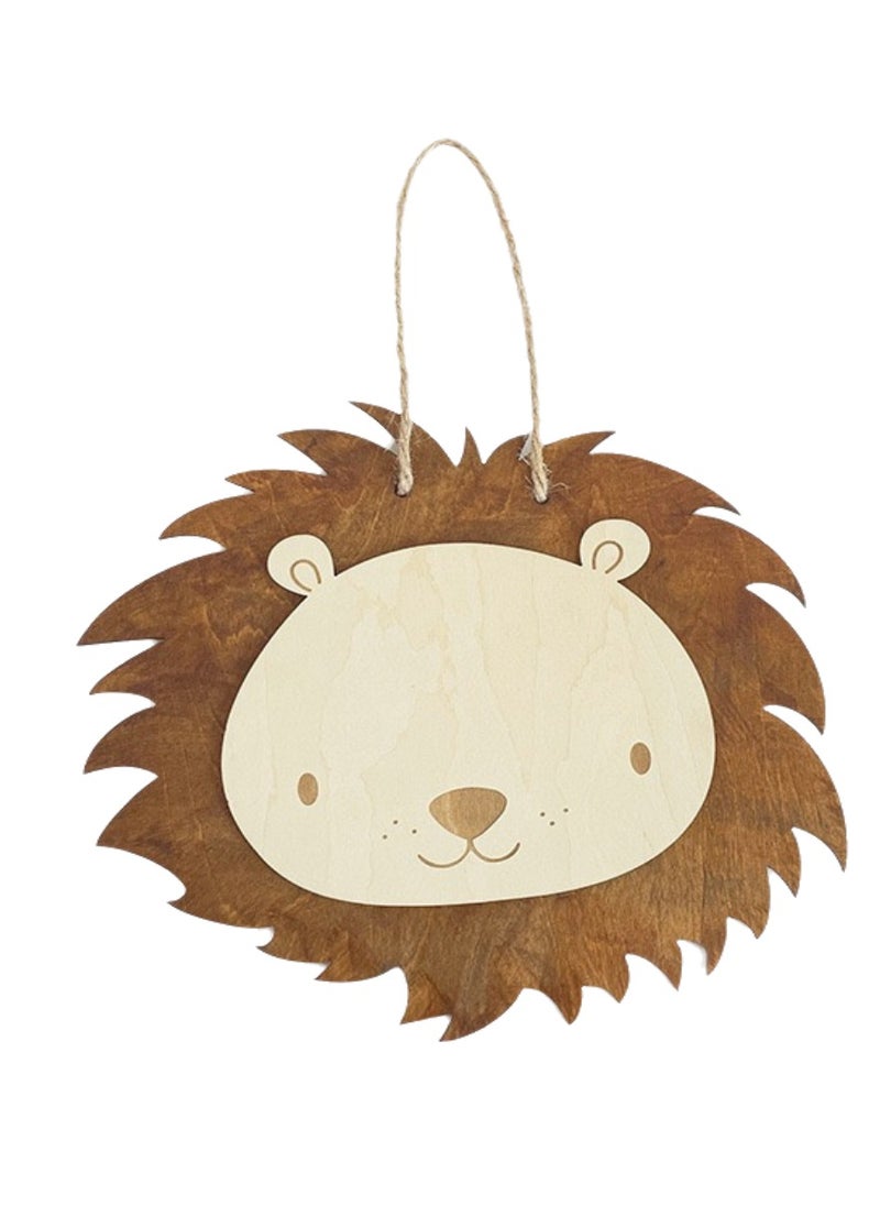 Little Lion Wood Carving Hanging Wall Decor, Nordic Style Wall Decor ,Natural Home Decor,Decor for Kids Room,22*20cm