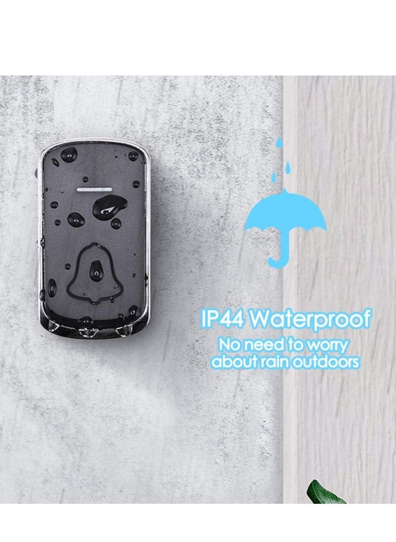 Waterproof Outdoor Wireless Doorbell with 300m Range 58 Melodies 4 Volume Levels LED Flash and Plug-In Receiver Black