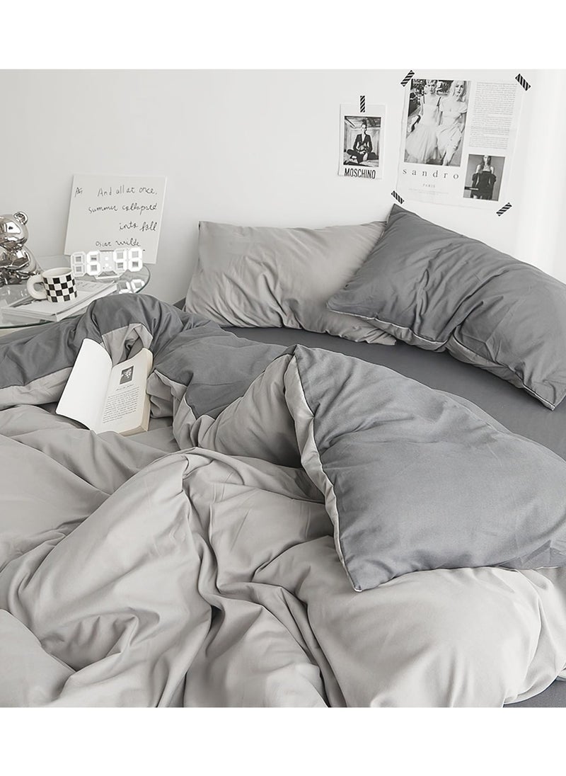 Duvet Cover Set King Size 4 Pcs, Include 1 Quilt Cover 220 x 240cm & 2 Pillow Cases 50 x 75cm & 1 Bedsheet 230 x 250cm, Super Soft Quality Cotton Bedding Set, NO Comforter - Haze Gray