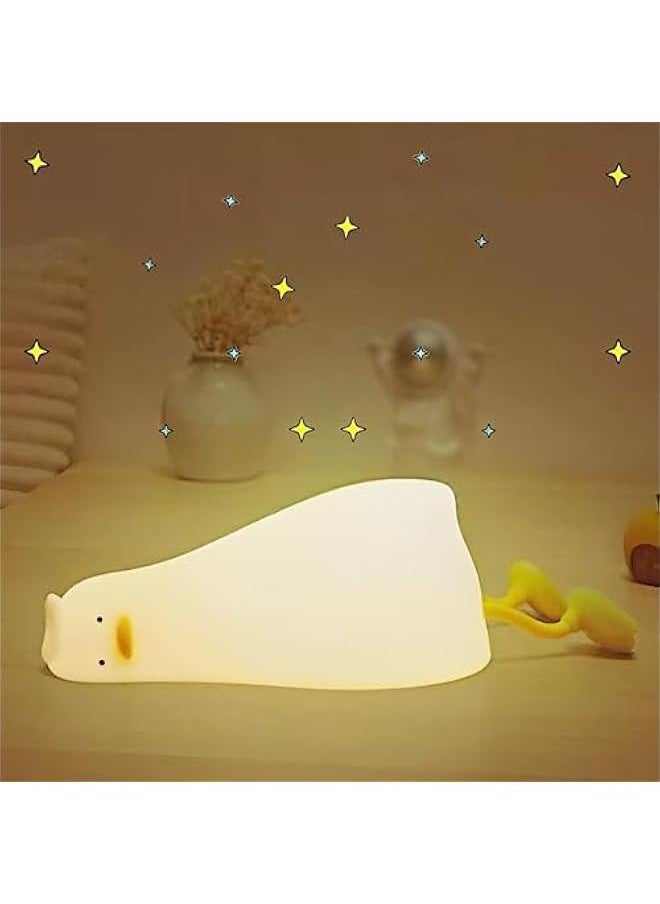 Lying Flat Duck Night Light, LED Silicone Squishy Animal Lamp, Cute Light Up Duck Lamp, 3 Level Dimmable Nursery Nightlight Rechargeable Lamp for Bedroom Decor (Lying Flat Duck)