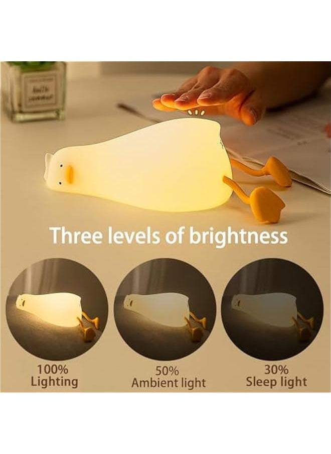 Lying Flat Duck Night Light, LED Silicone Squishy Animal Lamp, Cute Light Up Duck Lamp, 3 Level Dimmable Nursery Nightlight Rechargeable Lamp for Bedroom Decor (Lying Flat Duck)