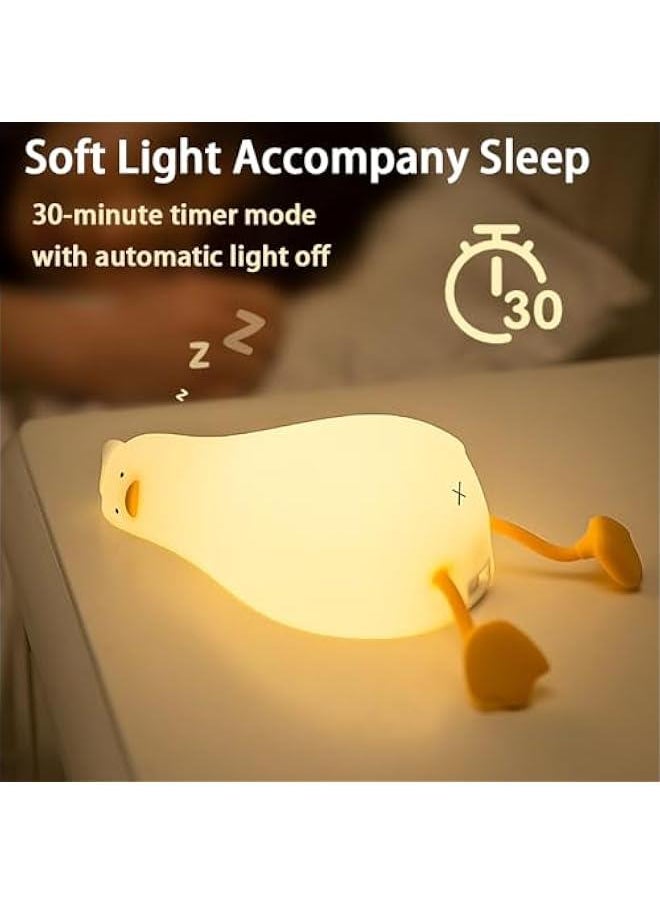 Lying Flat Duck Night Light, LED Silicone Squishy Animal Lamp, Cute Light Up Duck Lamp, 3 Level Dimmable Nursery Nightlight Rechargeable Lamp for Bedroom Decor (Lying Flat Duck)