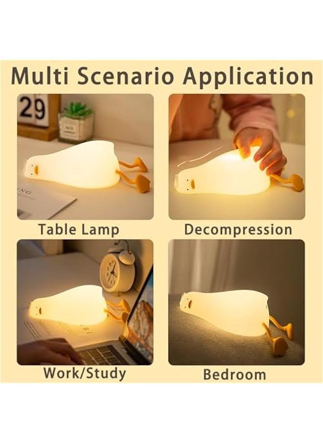 Lying Flat Duck Night Light, LED Silicone Squishy Animal Lamp, Cute Light Up Duck Lamp, 3 Level Dimmable Nursery Nightlight Rechargeable Lamp for Bedroom Decor (Lying Flat Duck)