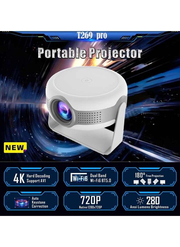 T269pro Android 12.0 Projector Smart Portable HD Mini 4K Proyector 1080P Auto Correction Home Theater Projecteur