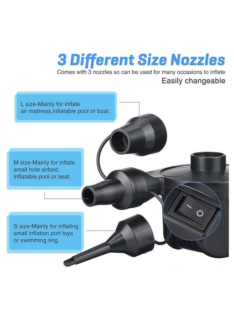 Electric Air Pump, Camping Electric Pumps Inflator, Deflator for Airbeds, Paddling Pools, Toys, Inflatable Sofa, Air Raft Mattress, with 3 Nozzles, 50W