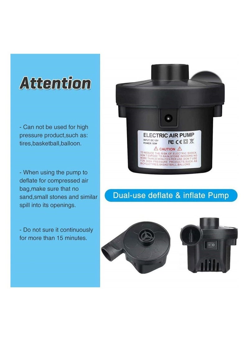 Electric Air Pump, Camping Electric Pumps Inflator, Deflator for Airbeds, Paddling Pools, Toys, Inflatable Sofa, Air Raft Mattress, with 3 Nozzles, 50W