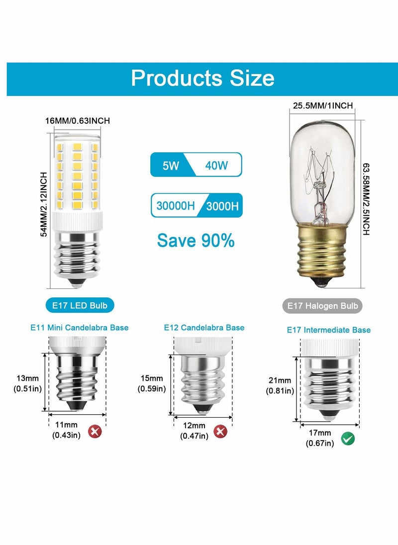 E17 LED Bulb, Small Screw LED Bulb, Refrigerator Light, Dimmable 5W Microwave Microwave Bulb, Daylight White 6000K, Suitable for Microwave, 2 Pack