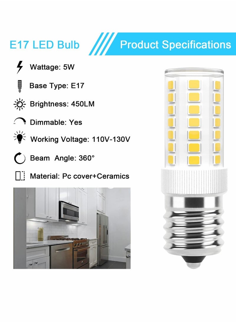 E17 LED Bulb, Small Screw LED Bulb, Refrigerator Light, Dimmable 5W Microwave Microwave Bulb, Daylight White 6000K, Suitable for Microwave, 2 Pack