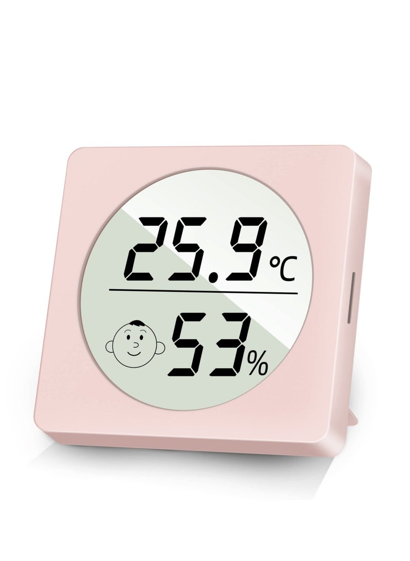 Digital Hygrometer Indoor Thermometer, Mini Room Thermometer and Humidity Gauge with Temperature Humidity Monitor for Home Bedroom Baby Room Office Greenhouse Pink