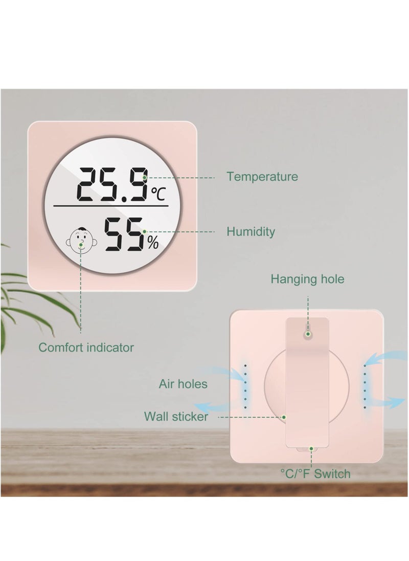 Digital Hygrometer Indoor Thermometer, Mini Room Thermometer and Humidity Gauge with Temperature Humidity Monitor for Home Bedroom Baby Room Office Greenhouse Pink