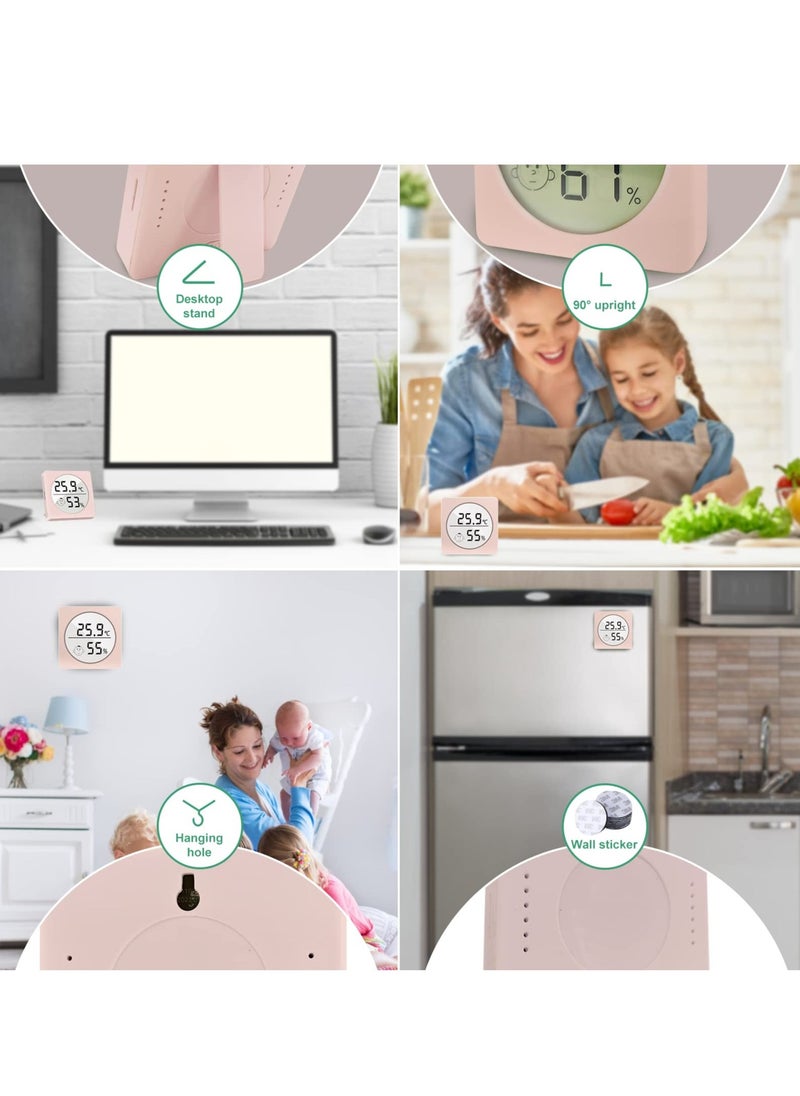 Digital Hygrometer Indoor Thermometer, Mini Room Thermometer and Humidity Gauge with Temperature Humidity Monitor for Home Bedroom Baby Room Office Greenhouse Pink