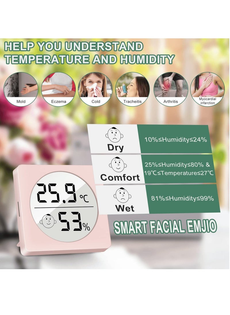 Digital Hygrometer Indoor Thermometer, Mini Room Thermometer and Humidity Gauge with Temperature Humidity Monitor for Home Bedroom Baby Room Office Greenhouse Pink