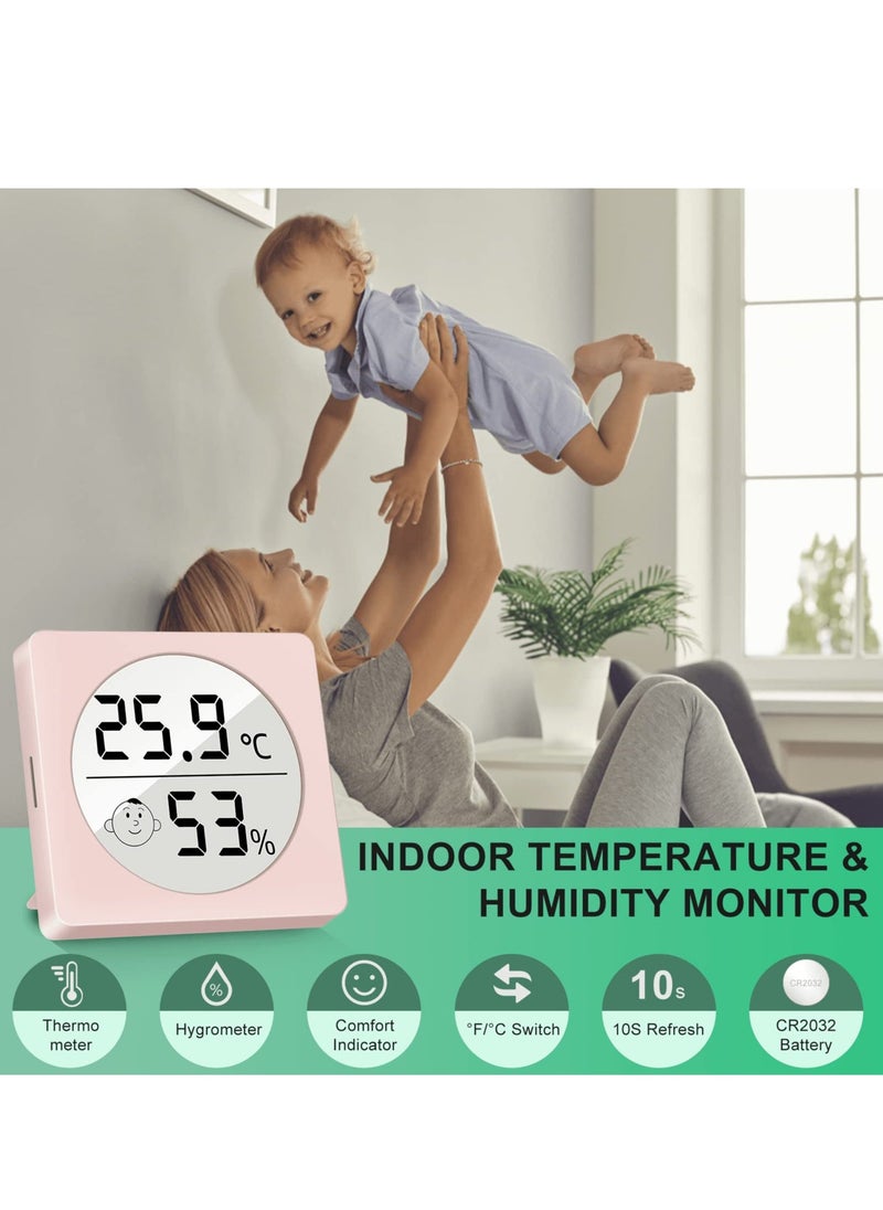 Digital Hygrometer Indoor Thermometer, Mini Room Thermometer and Humidity Gauge with Temperature Humidity Monitor for Home Bedroom Baby Room Office Greenhouse Pink