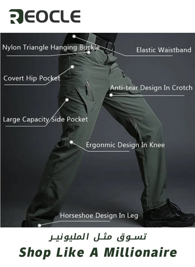 Mens Tactical Pants Durable Cargo Work Trousers Water-Repellent Tactical Casual Pants Four Seasons for Hiking Climbing Blue